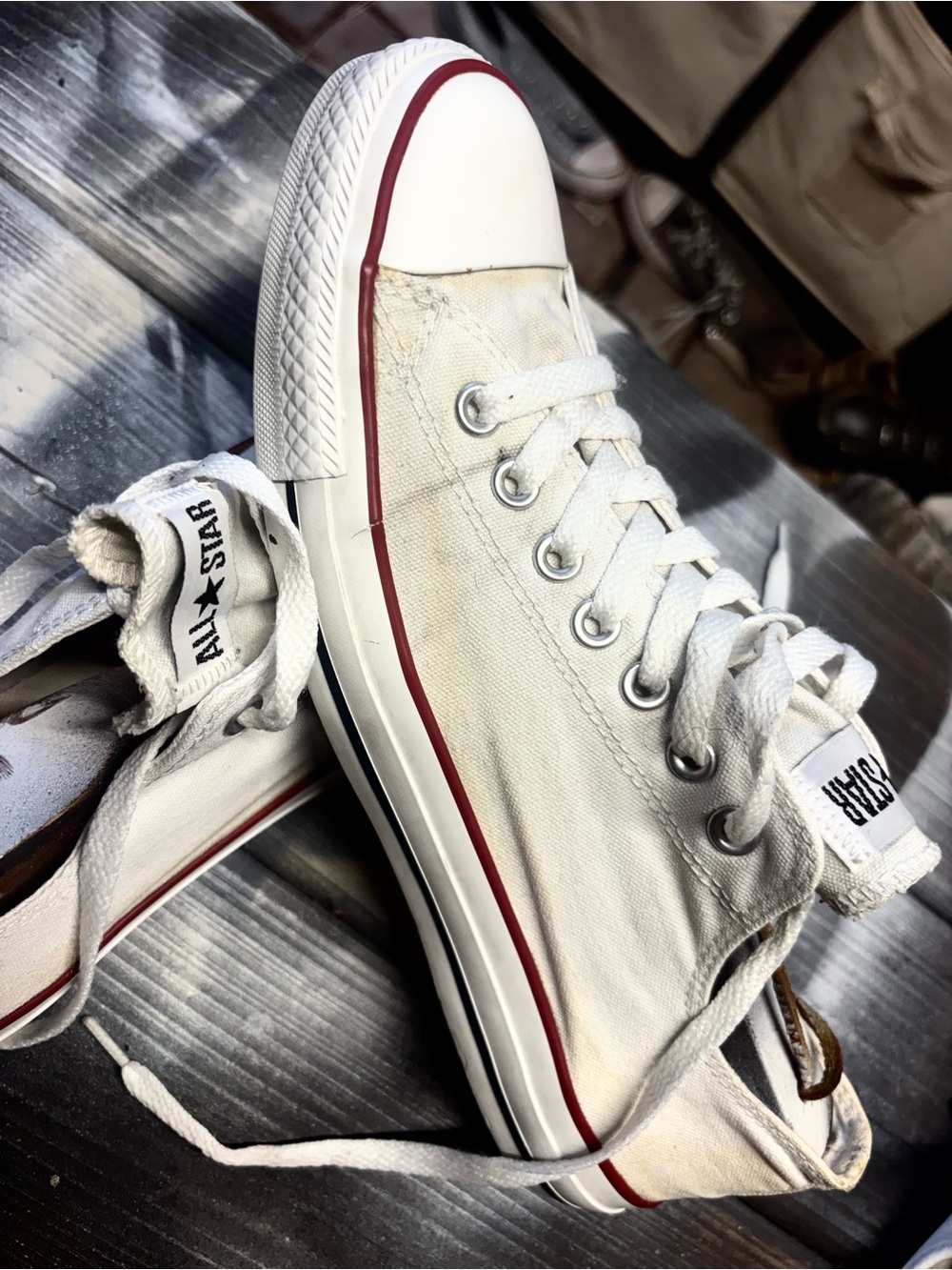Converse All Star Chuck Taylor Canvas High Top Sneakers - White/Red size 10 - Picture 4 of 9